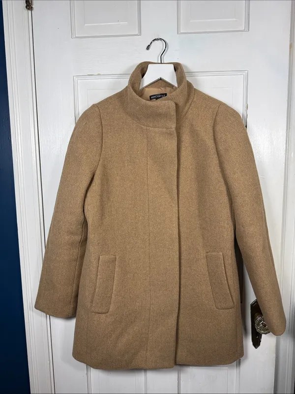 J. Crew Classic City Coat in Taupe Tan with gold zipper W2543 Sz 4 - Image 2