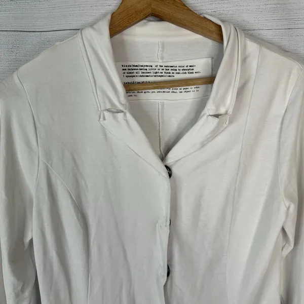 Black Label Womens Medium White Deconstructed Jersey Snap Blazer Cardigan Top - Image 3