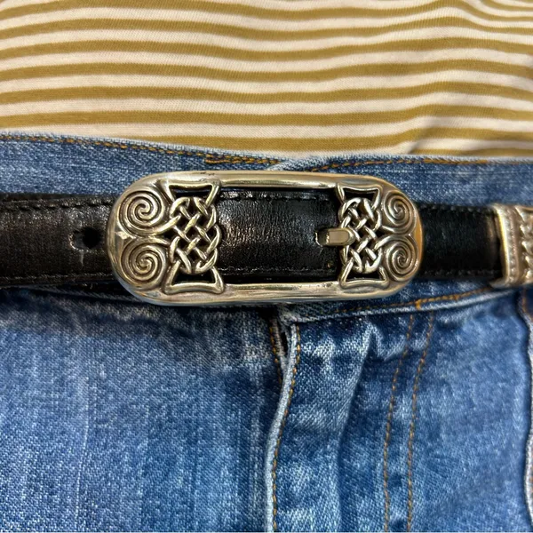 Black Brown Silver Metal Chain Link Ornate Dual Sided Belt Statement Festival - Image 3