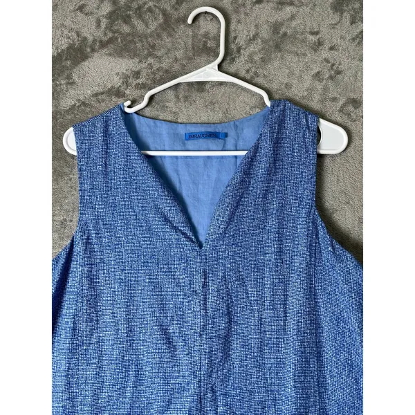 J. McLaughlin Rue Dress Large Blue 100% Linen Shift Sleeveless Coastal Resort - Image 3