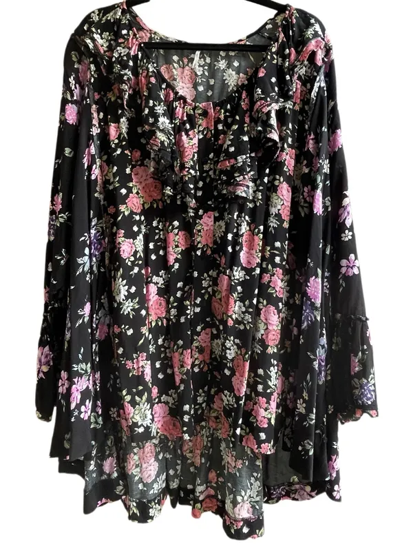 Nwt Free People Loretta Printed Tunic Floral Printed Blouse Black Combo - M - Image 7