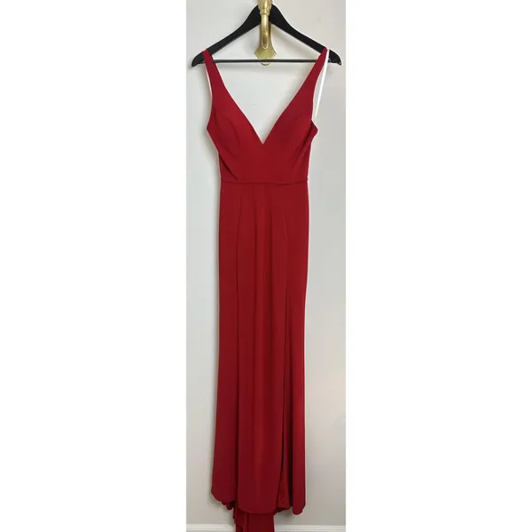MAC DUGGAL Plunge Neck High Slit Gown in Red Size US 0 - Image 3
