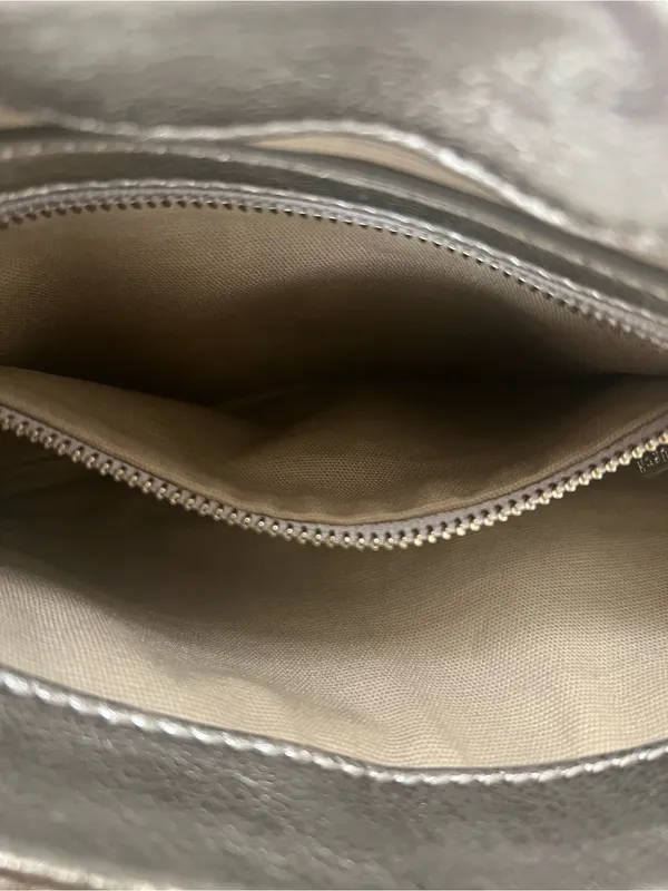 Tory Burch Reva Metallic Silver Leather Clutch Crossbody Bag - Image 3