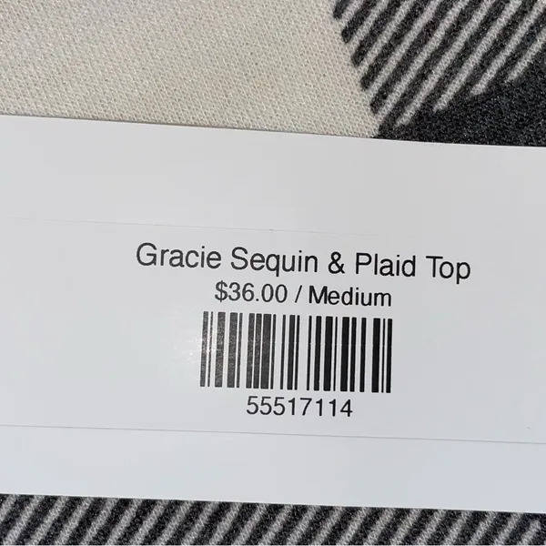 7th Ray Gracie Sequin Plaid Top Women’s Size Medium Oversized Gray Cream Color - Image 6