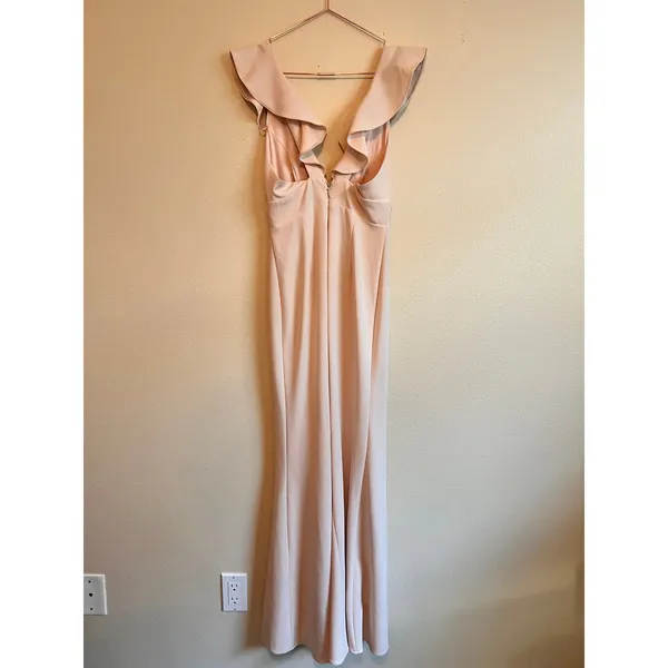 Lulus Maxi Dress Womens Small Blush Pink Madalyn Ruffle V-Neck Formal Gown - Image 5