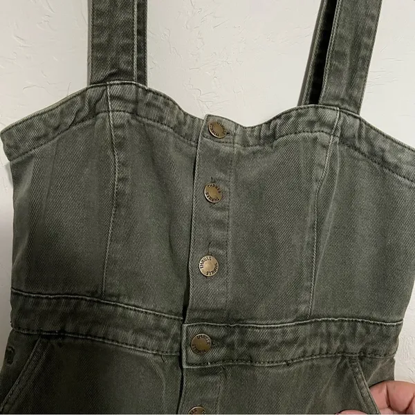 Thrills Catherine Olive Green Denim Button‎ Down Overall Dress - Image 5