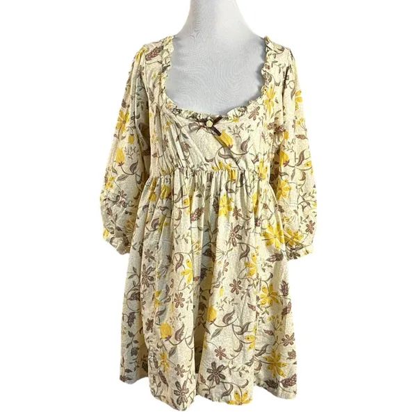 Free People Western Bohemian Dainty Lola Dress Banana Ivory Large - Image 3