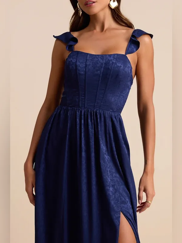 Lulu's Arlaith Navy Jacquard Lace-Up Corset Maxi Dress NWT XL - Image 4