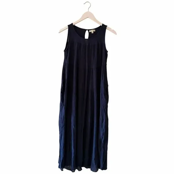 Max Studio Sleeveless Tiered Maxi Navy Pockets Bohemian Festival Dress SZ S - Image 4