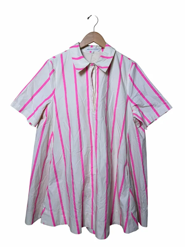 English Factory Pink Striped Cotton Swing Mini Dress Size Large Preppy - Image 3