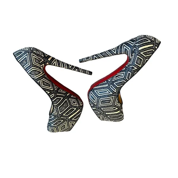 Christian Louboutin Daffodile Platform Pumps Heels Panama Geometrico Size 39 - Image 9