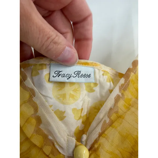 Tracy Reese Cami Top Womens Small Yellow Silk Lace Trim Citrus Print Y2K Vintage - Image 2