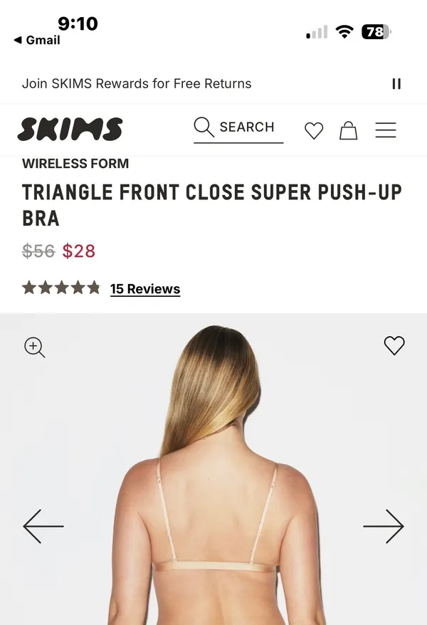 SKIMS TRIANGLE FRONT CLOSE SUPER PUSH-UP BRA Size 40C  - Image 2