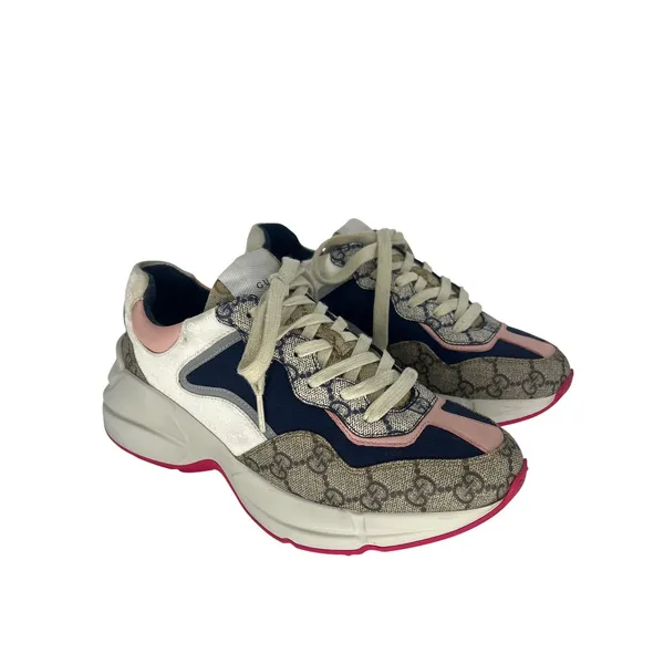 Gucci GG Rhyton Sneakers GG Supreme Canvas Pink Blue Size‎ 38 - Image 6