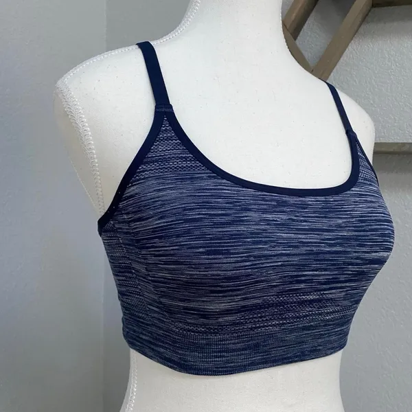 Under Armour Navy Blue Heather Sports Bra Activewear Gym Workout - Image 2