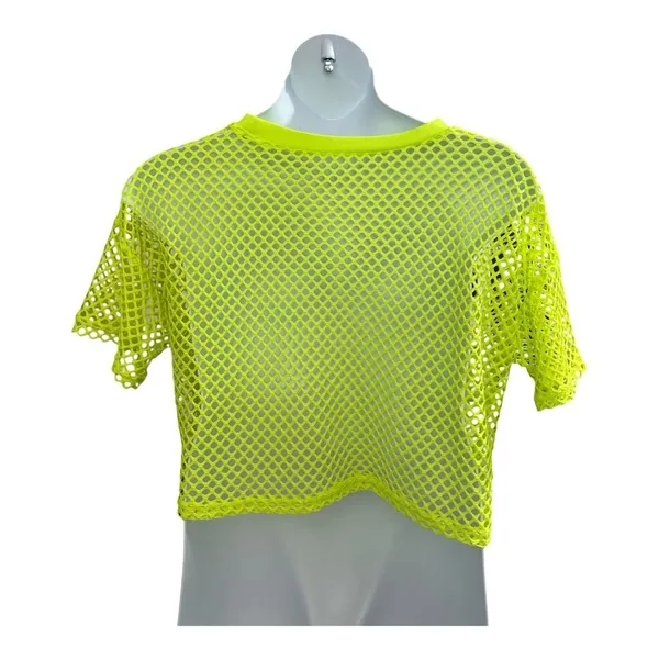 Fishnet Top Women Size XL Neon Green Crop Top Crewneck T-shirt Casual Boho - Image 2