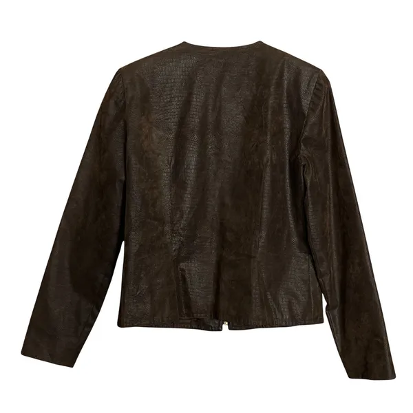 Maggy London Brown Croc Faux Leather Zip Jacket Blazer 6 Chic Mob 80s Vegan Moto - Image 2