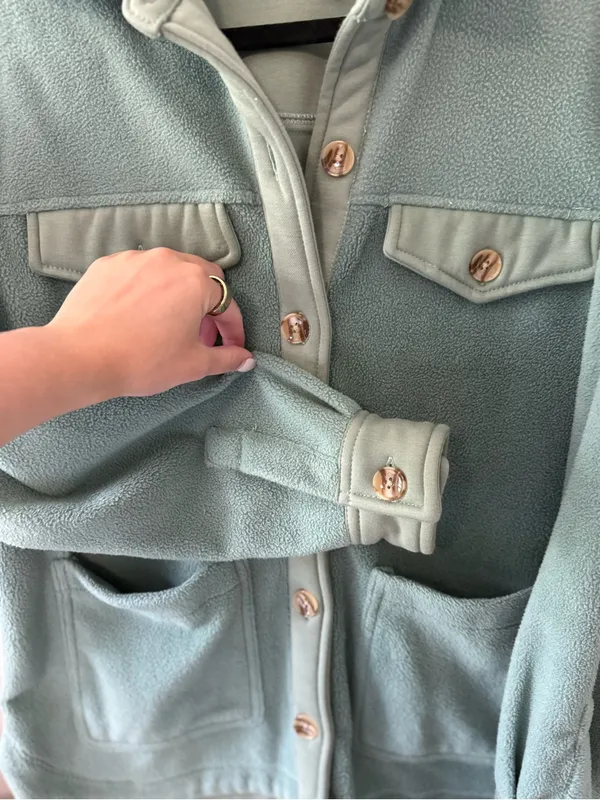 Shacket in Diamond Hands BLANKNYC ~ Sage Green Teddy Shacket Jacket - Women - Image 4