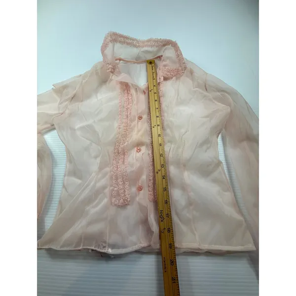 Vintage Phyllis de Mone Sheer Ruffle Blouse Peach Pink Victorian Style S/M - Image 2