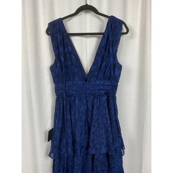 Lulus Navy Blue Make It Mesmerizing Jacquard Tiered Midi Dress Sz.L NWT - Image 11