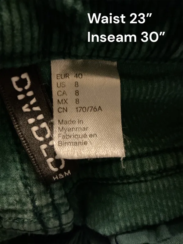 H&M Divided Green Corduroy Wide Leg Pants Size 8 High Waisted Velvet Trousers - Image 3