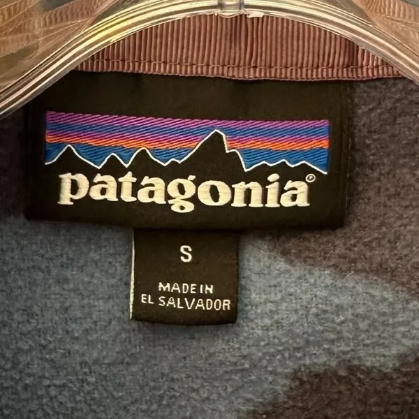 Patagonia Blue Camo Micro D Snap-T Fleece Pullover Mock Neck Size Small - Image 6