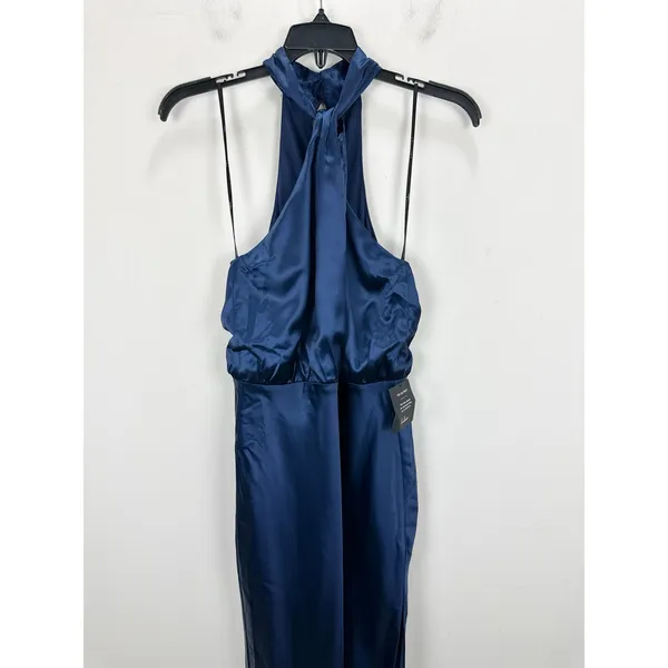 Lulus Jacey Navy Satin Halter Midi Dress Party Cocktail Classic Small NWT - Image 7
