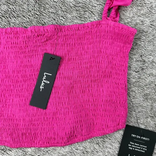 NWT Lulus Hot Pink Smocked Crop Top Women's Small - Image 2