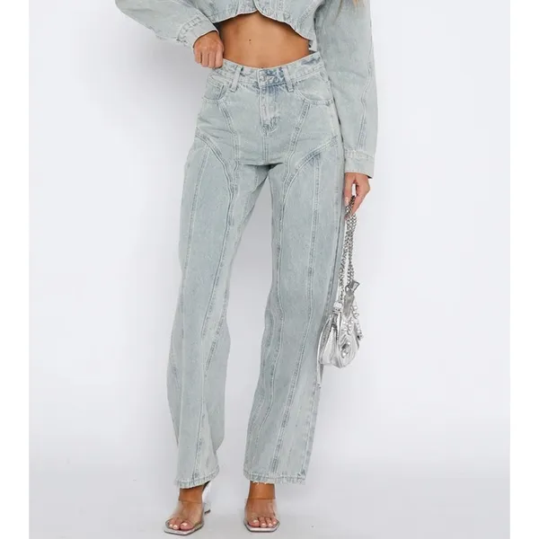 White Fox Jeans MId Rise Straight Leg Did You Miss Me Size XS Light Wash Blue - Image 6