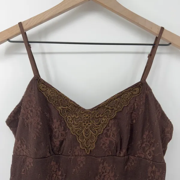 Vintage Y2K Xhilaration Lace V-Neck Spaghetti Strap Cami Brown Women M Lace Trim - Image 2