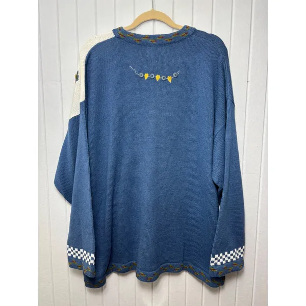 Quacker Factory Blue Garden Angel Embroidered Cardigan Sweater‎ 2X Heart Buttons - Image 6