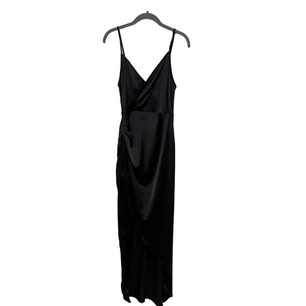 PrettyLittleThing Women's Black Satin Wrap Maxi Dress Size US 4 - Image 2