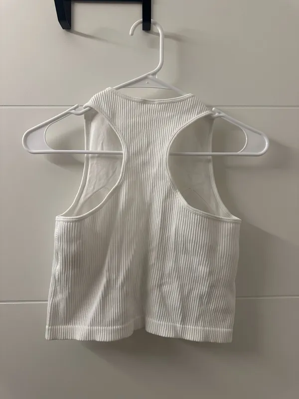 Women’s White Ribbed Crop Tank Top – Sleeveless High-Neck - Image 4