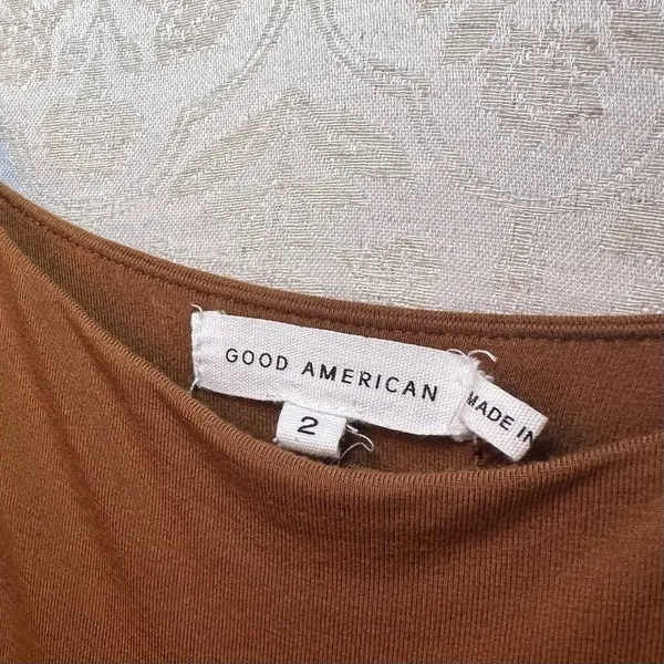 Good American Rust Brown 90s Tank Midi Dress Double Lined Slimming Size 2 - Image 4