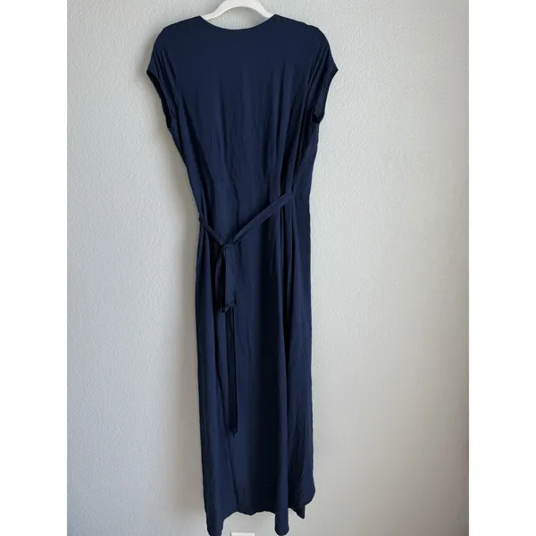 L*Space Midnight Blue Goa‎ Wrap Dress High Low Maxi Minimalist Coastal Sz Large - Image 8
