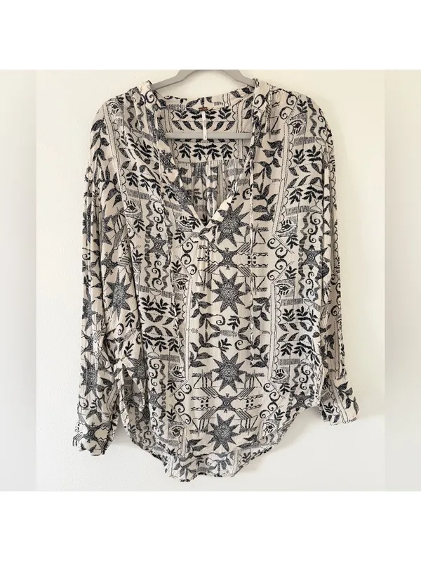 Free people Mia Boho Chic Tunic Viscose Tea Combo ivory/black women size small - Image 5