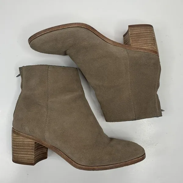 Madewell Size 7 Bootie Pauline Beige Taupe Leather Ankle Boot Stacked Block Heel - Image 4