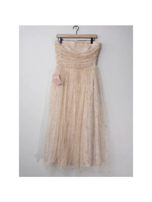 NWT BHLDN x Joanna August Brenda Star Strapless Midi Dress 8 Gold Bridal Tulle - Image 6