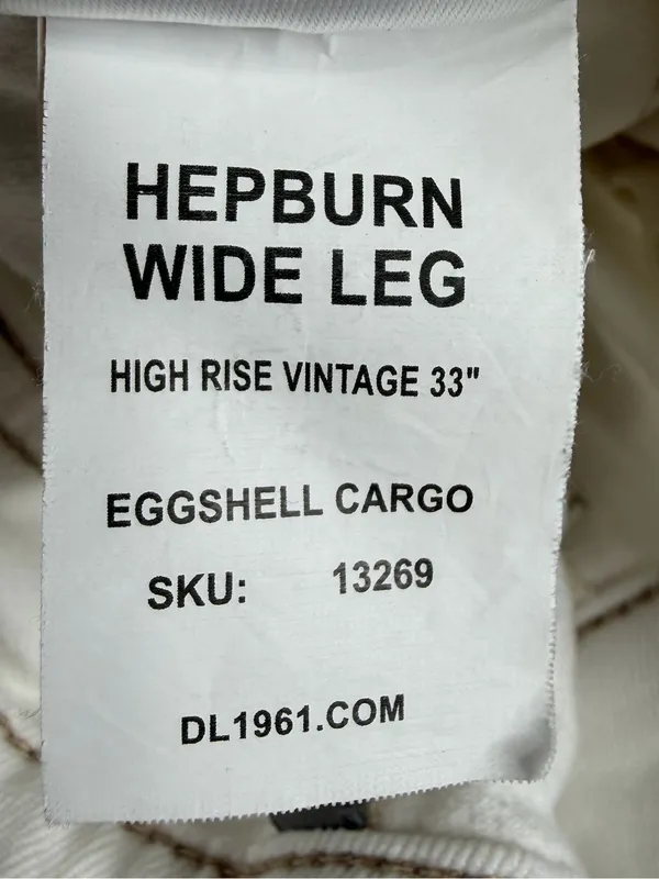 DL1961 Hepburn Cargo Jeans 24 Eggshell White High Rise Wide Leg 33" - Image 11