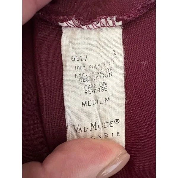 Val-Mode Lingerie Burgundy Lace Trim Chemise Nightgown Women's‎ Medium - Image 5