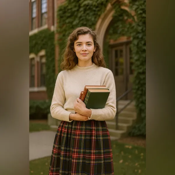 Vintage Sag Harbor Plaid Wool Midi Academia University Preppy Tartan Skirt - Image 3
