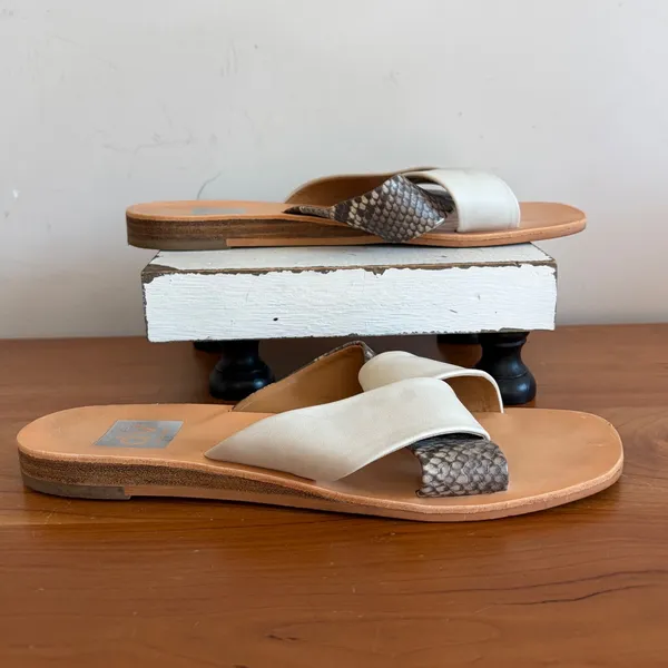 DV Dolce Vita Lima Ivory Snakeskin Print Flat Slide Sandals Womens 8 - Image 2