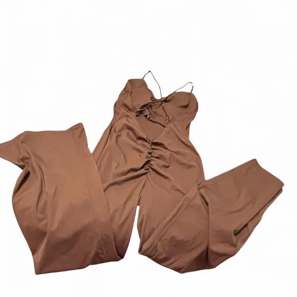 chocolate brown wide-leg jumpsuit Size XL - Image 5