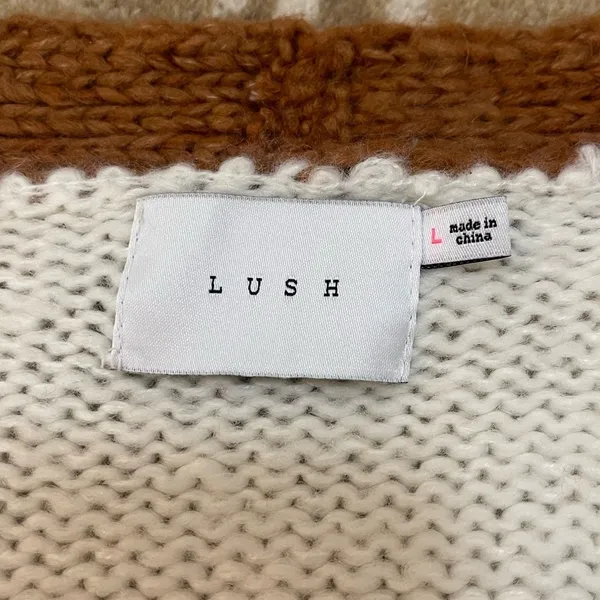 Lush Clothing cream red camel Colorblock v-neck sweater women’s size large - Image 6