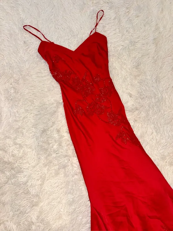 NEW House of CB Anastelle Bead Embellished Satin Mermaid red Gown Sz L+ XL - Image 6