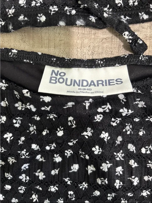 No Boundaries Black & White Floral Smocked Top and Skirt Set - Image 3