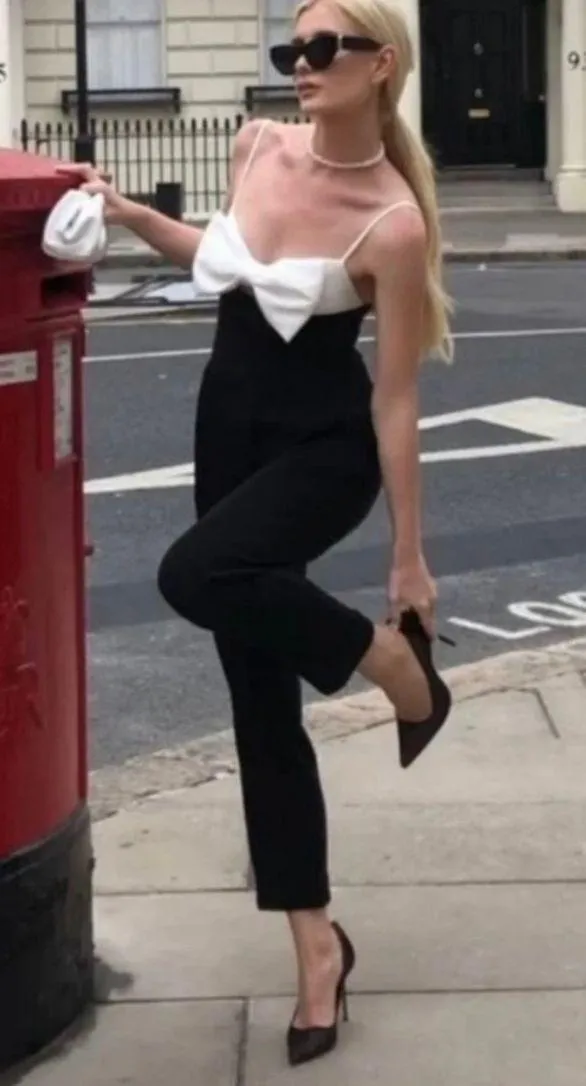 ZARA black bodysuit white bow top blouse - Image 4