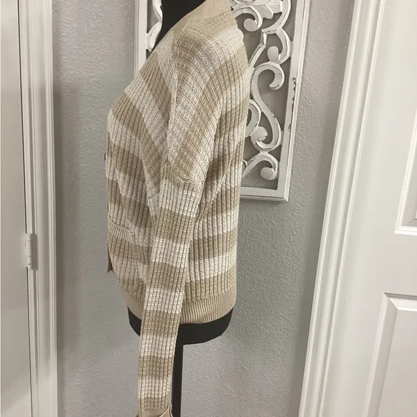 Evereve Kiki Cardi Oatmeal Striped Cardigan Size Medium - Image 6