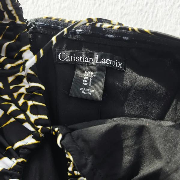 Christian Lacroix Black White Palm Leaf Halter Midi Dress Keyhole Size Small - Image 5