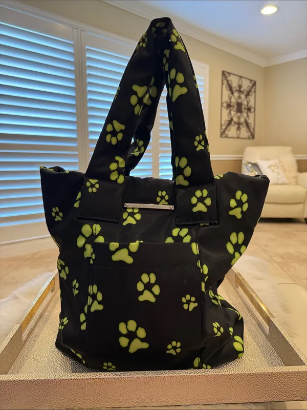 Betsey Johnson Black Tote with Neon Green Paw Print - Image 4
